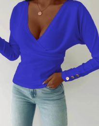 Дамска блуза в синьо с V-образно деколте - код 8488