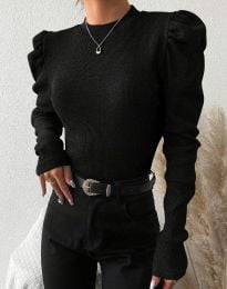 Дамска блуза с ефектни ръкави в черно - код 03125