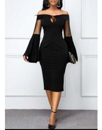 Стилна дамска рокля с ефектни ръкави в черно - код 501660