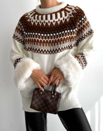 Дамски пуловер с пух на ръкавите - код 8671 - 3