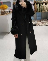 Елегантно дамско палто с яка в черно - код 23144
