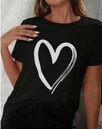 Атрактивна дамска тениска с принт сърце в черно - код 4321