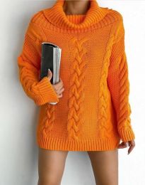 Дълъг дамски пуловер в оранжево - код 10966