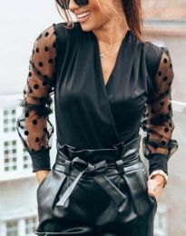 Елегантна дамска блуза с ефектни ръкави в черно - код 080010