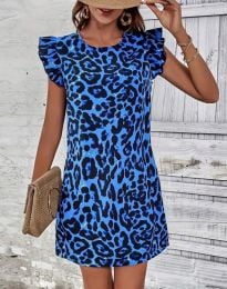 Дамска рокля с леопардов десен в синьо - код 68029