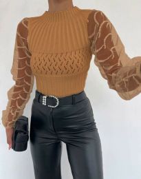 Ефектен дамски пуловер в цвят капучино - код 5869