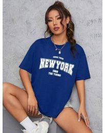 Дамска тениска с принт "NEW YORK" в синьо - код 0012018