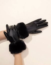 Дамски кожени ръкавици в черно - код GL6076