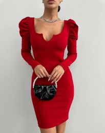 Елегантна дамска рокля с ефектно деколте в червено - код 16388