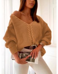 Дамски пуловер в цвят капучино - код 5601