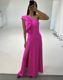 Дълга дамска рокля с цепка в цвят циклама - код 70960
