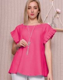 Модна дамска блуза с ефектнен аксесоар в цвят циклама - код 11523