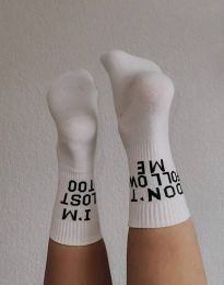 Дамски чорапи в бяло с надпис - код WZ36