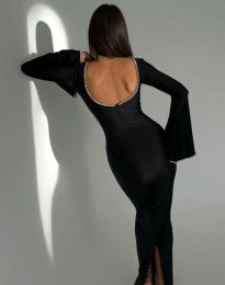 Елегантна дамска рокля с гол гръб в черно - код 3074
