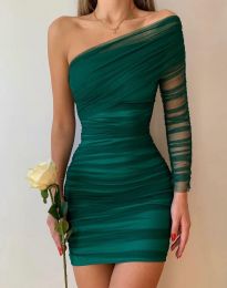 Дамска рокля с един ръкав в зелено - код 21069