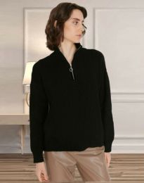 Дамски пуловер в черно с цип - код 20566