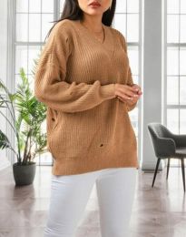 Атрактивен дамски пуловер в цвят капучино - код 20511