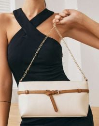 Стилна дамска чанта с метална дръжка в цвят екрю - код B0804