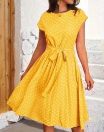 Дамска рокля в жълто на точки - код 55065