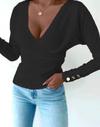 Дамска блуза в черно с V-образно деколте - код 8488
