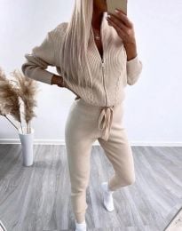 Моден дамски плетен комплект в бежово - код 63008
