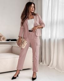 Моден дамски комплект сако и панталон в цвят пудра - код 91080