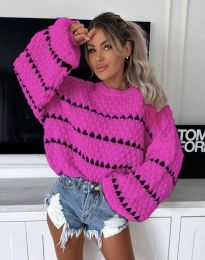 Ефектен къс дамски пуловер в цвят циклама - код 100901