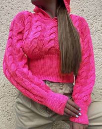 Къс дамски пуловер в цвят циклама - код 5560