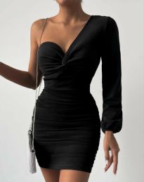 Дамска рокля с един ръкав в черно - код 81972
