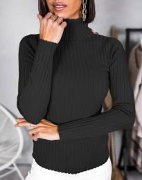 Дамска блуза с поло яка в черно - код 1114