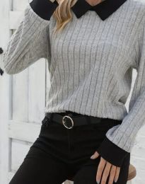 Атрактивна дамска блуза в сиво с дълъг ръкав - код 66028