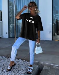 Широка дамска тениска "YES/NO" в черно - код 56910