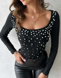 Атрактивна дамска блуза с мъниста в черно - код 50156