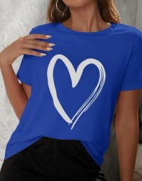 Атрактивна дамска тениска с принт сърце в синьо - код 4321