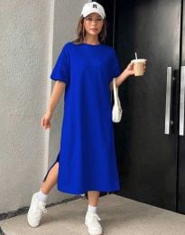 Дамска рокля свободен силует в синьо - код 3459