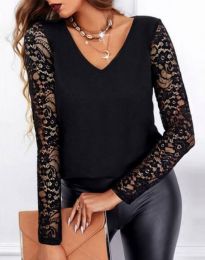 Елегантна блуза в черно с дантела - код 01311