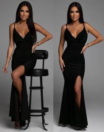 Дълга елегантна дамска рокля в черно - код 8932