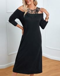 Дамска рокля с нежна дантела в черно - код 72049