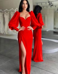 Дълга елегантна рокля в червено - код 7584