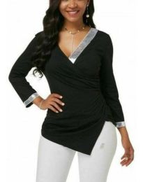 Елегантна дамска блуза в черно със сребристи елементи - код 72031