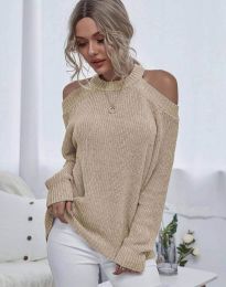 Атрактивен дамски пуловер в цвят капучино - код 9822