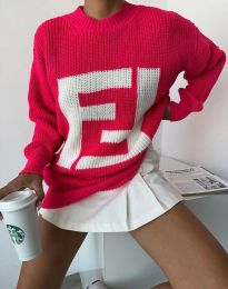 Атрактивен дамски пуловер в цвят циклама и бяло - код 22010