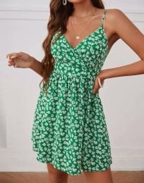 Дамска рокля в зелено с флорален десен - код 06045