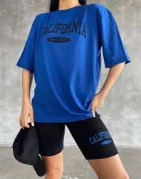 Дамски сет тениска с клин "CALIFORNIA" в синьо - код 001212