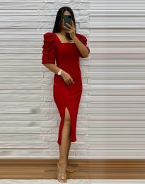 Дамска рокля в червено с набрани ръкави - код 7156