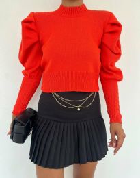 Дамски пуловер с ефектни ръкави в оранжево - код 8397