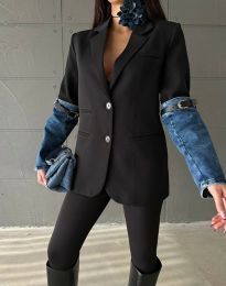 Дамско сако с дънков ръкав в черно - код 11266