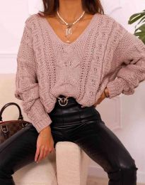 Плетен дамски пуловер в цвят пудра - код 0127