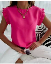 Дамска блуза с къс ръкав в цвят циклама - код 45233
