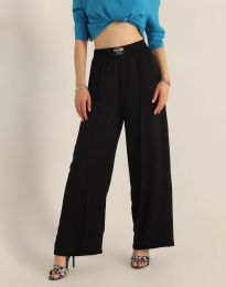 Широк дамски панталон с ластик в черно - код 001001
